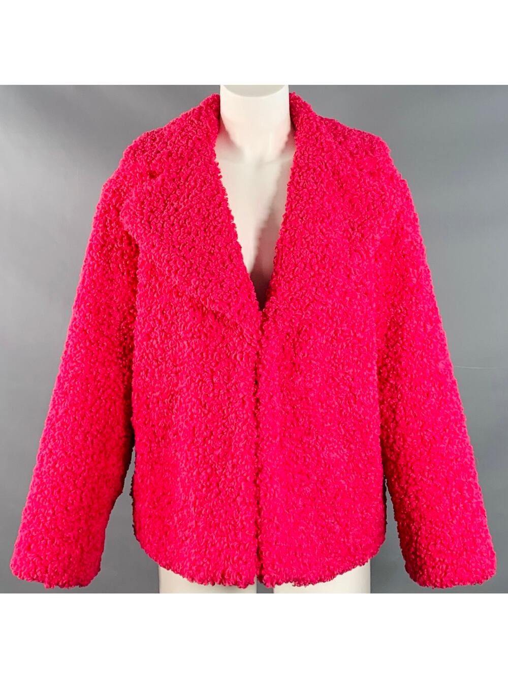 ALICE + OLIVIA M Fuchsia Pink Polyester Faux Fur Hook Eye Notch Lapel Jacket